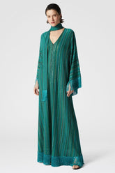 Abstract Print Tassel V-Neck Maxi Dress