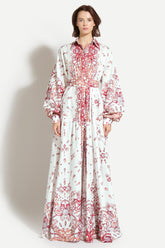 Sea Print Shirt Collar Single Breasted Maxi Dress With Belt