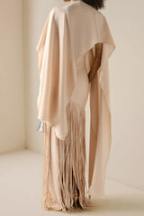 Solid Satin Tassel Maxi Dress With Cape
