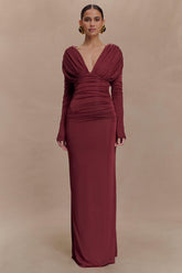Jersey Gathering Plunge Maxi Dress