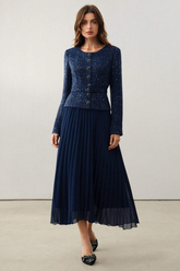 Sequin Pleated Midi Dress With Belt