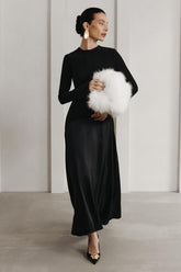 Satin Splicing Long Sleeve Maxi Dress