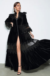 Velvet Lace Faux Pearl Midi Dress