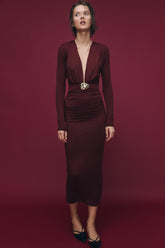 Jersey V-Neck Gathering Maxi Dress