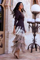 Tassel Ruched Long Sleeve Midi Dress