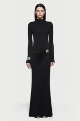 Jersey Metal Decorations Long Sleeve Maxi Dress