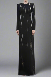 Nail Bead Embroidery Long Sleeve Maxi Dress