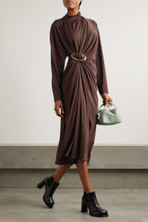 Jersey Metal Decorations Ruched Midi Dress