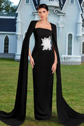 Contrast Color 3D Flower Cape Sleeve Maxi Dress