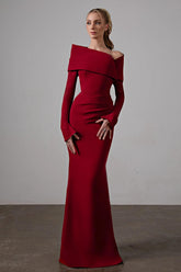 Solid Off-Shoulder Long Sleeve Maxi Dress
