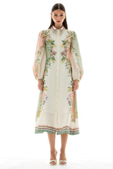 Floral Flapped Single Breasted Midi Dress