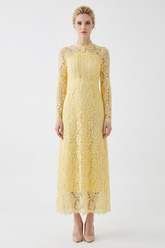 Lace Tie-Up Long Sleeve Maxi Dress