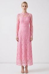 Lace Tie-Up Long Sleeve Maxi Dress