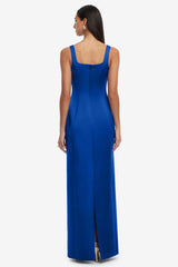 Satin Embroidered Square Collar Maxi Dress