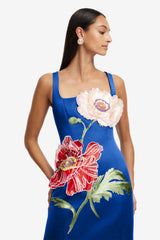 Satin Embroidered Square Collar Maxi Dress