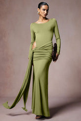 Solid Long Sleeve Cut-Out Maxi Dress
