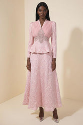 Jacquard Rivet V-Neck Top & High Waist Maxi Skirt Set