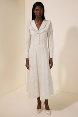 Chiffon Embroidered Ruffle Midi Dress
