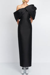 Satin Ruched Off-Shoulder Midi Dress