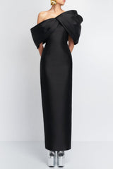 Satin Ruched Off-Shoulder Midi Dress