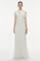 Solid One Shoulder Cape Sleeve Maxi Dress