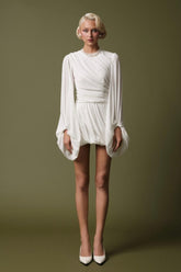 Jersey Gathering Lantern Sleeve Mini Dress