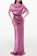 Satin Solid Ruched Maxi Dress