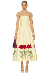 Satin Floral Off-Shoulder Midi Dress