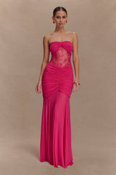 Mesh Splicing Lace Off-Shoulder Maxi Dress
