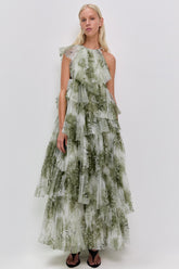 Mesh Floral Ruffle Maxi Dress