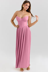 Solid Pleated Off Shoulder Maxi Dress