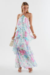 Floral Ruffle Halter Neck Midi Dress