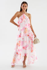 Floral Ruffle Halter Neck Midi Dress