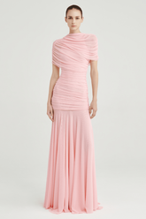 Gathering Solid Cape Sleeve Maxi Dress
