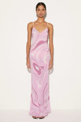Satin Abstract Print Slip Maxi Dress
