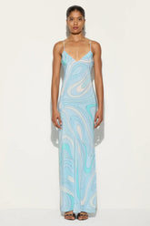Satin Abstract Print Slip Maxi Dress