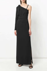 Bow Asymmetrical Neck Maxi Dress
