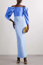 Solid Satin Off-Shoulder Maxi Dress