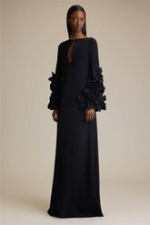 3D Floral Solid Cut-Out Maxi Dress