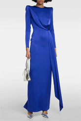 Satin Solid Long Sleeve Midi Dress