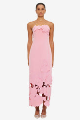Off-Shoulder Floral Appliquéd Midi Dress