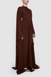 Jersey Solid Maxi Dress With Cape