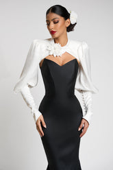 Satin Contrast Color Off-Shoulder 3D Flower Maxi Dress