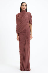 Ruched Asymmetrical High Neck Maxi Dress