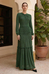 Jersey Ruched Long Sleeve Maxi Dress