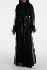 Chiffon Splicing Feather See-Through Maxi Dress