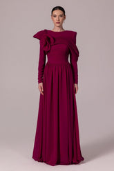 Solid Ruched 3D Flower Maxi Dress