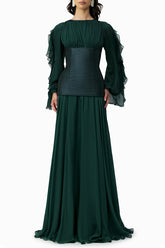 Chiffon Ruched Ruffle Maxi Dress
