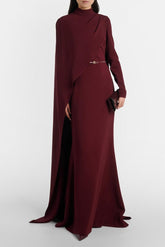 Cape Asymmetrical Ruched Maxi Dress