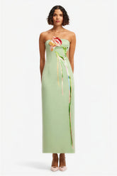 Embroidered Slit Off Shoulder Midi Dress